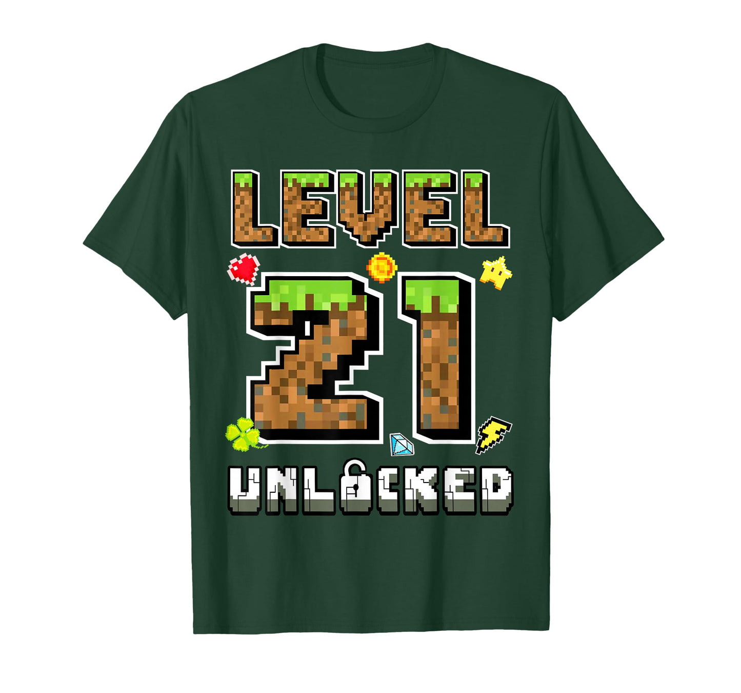 Level 21 Unlocked Birthday 21st Years Bday Gamer Pixel Men T-Shirt