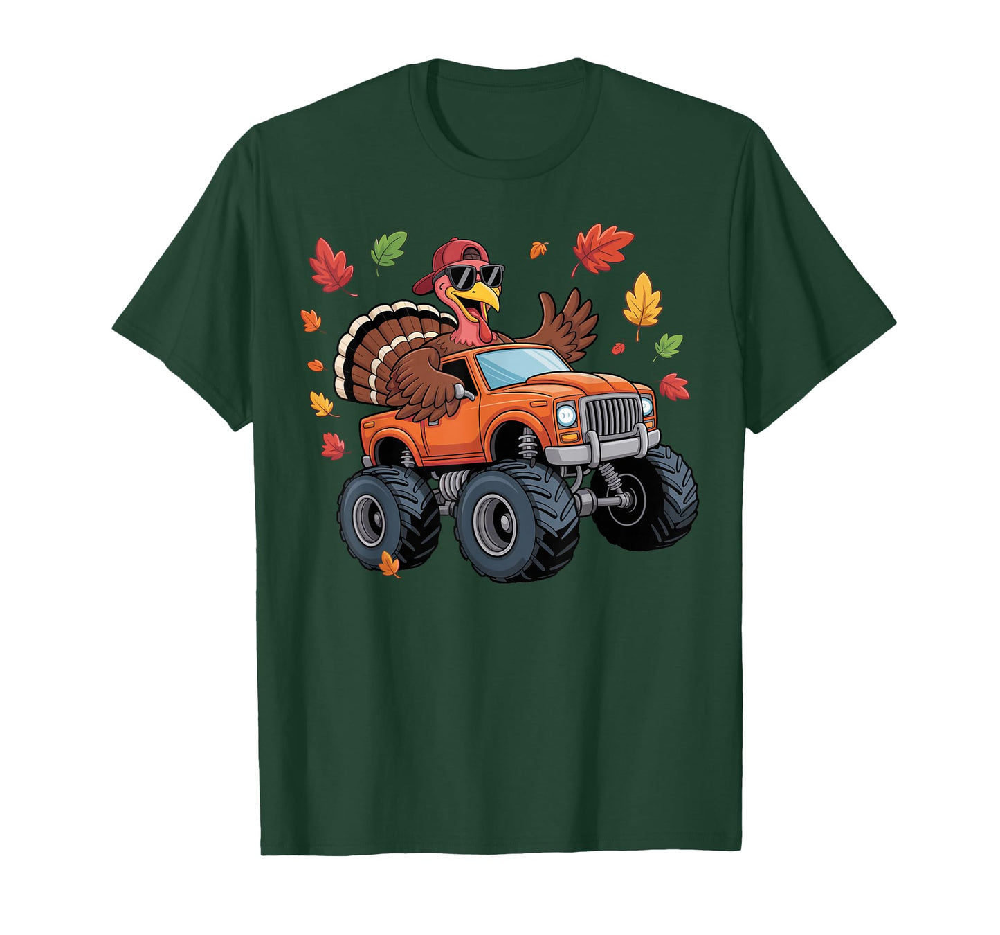Thanksgiving Turkey Riding Monster Truck Boys Kids Youth T-Shirt