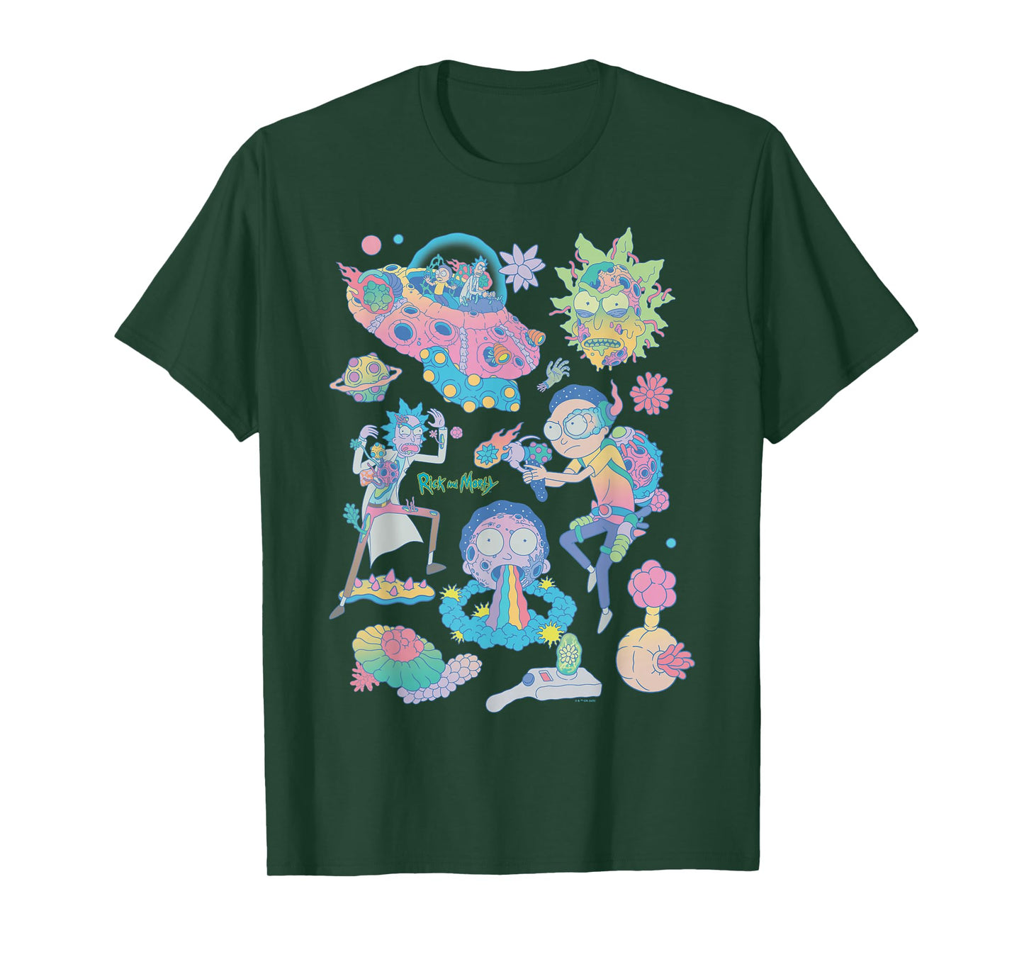 Rick and Morty Space Cruiser Pastel Alien Cartoon Fashion T-Shirt