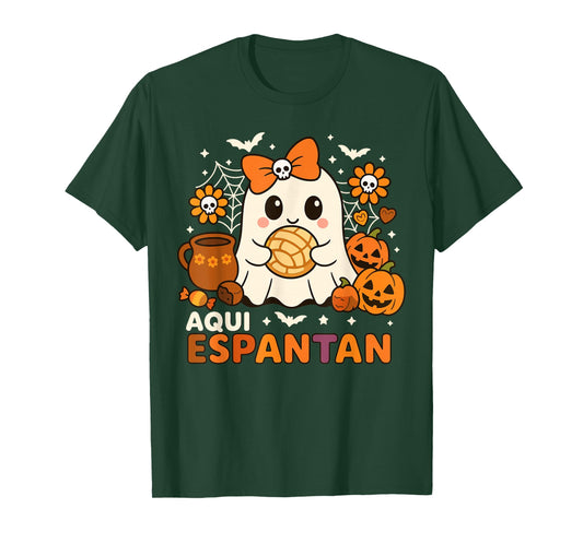 Aqui Espantan Cute Ghost Pan de Muerto Mexican Halloween T-Shirt