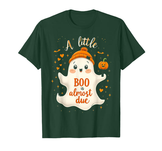 Funny Spooky Pregnancy A Little Boo is Almost Due Halloween T-Shirt