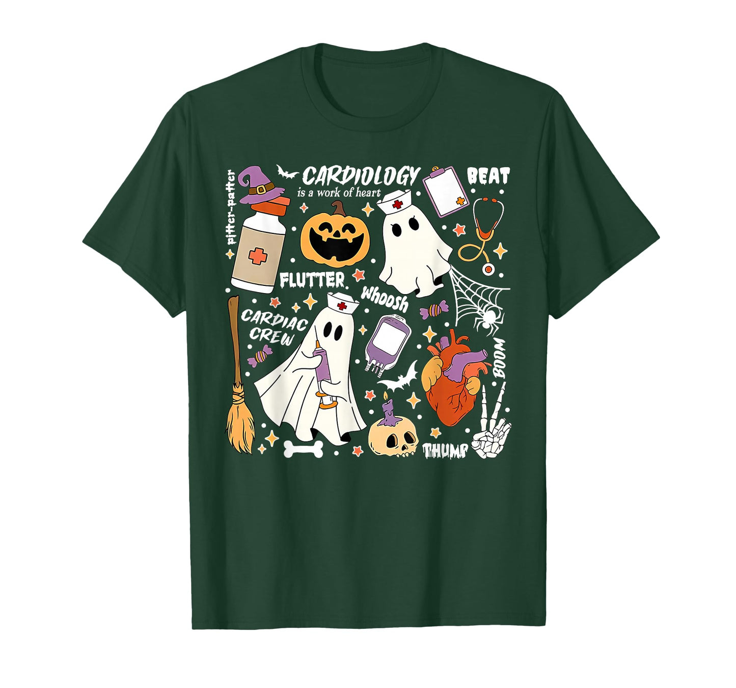 Cardiology Ghost Halloween Pumpkin CVICU Cardiac Nurse T-Shirt
