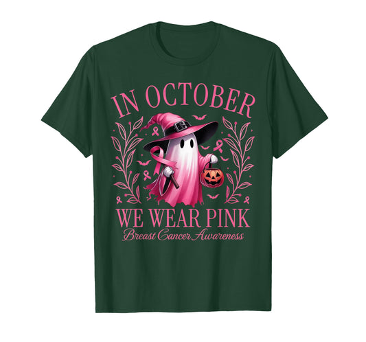 in October We Wear Pink Breast Cancer Awareness Halloween T-Shirt