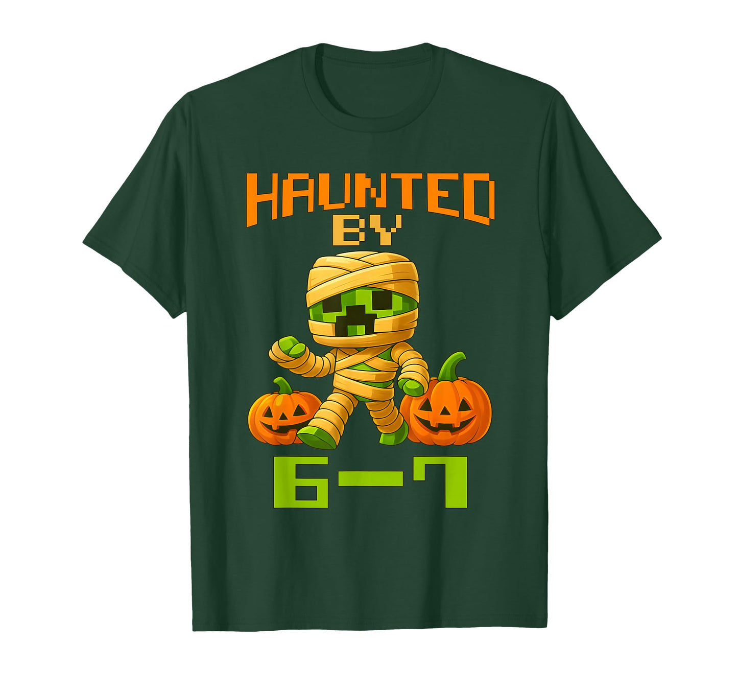 Haunted by 67 Funny Gamer Pixel Pumpkin Mummy Halloween T-Shirt