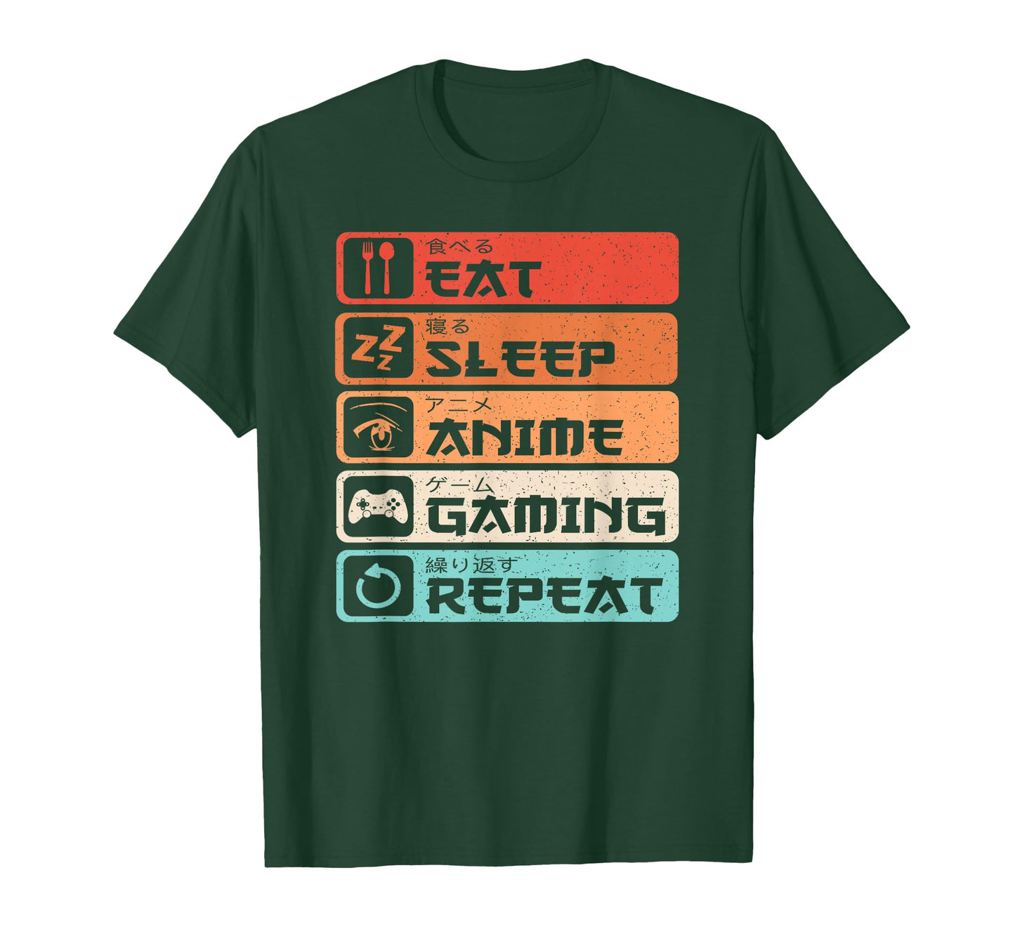 Eat Sleep Anime Gaming Repeat Otaku Manga Men Boys Retro T-Shirt
