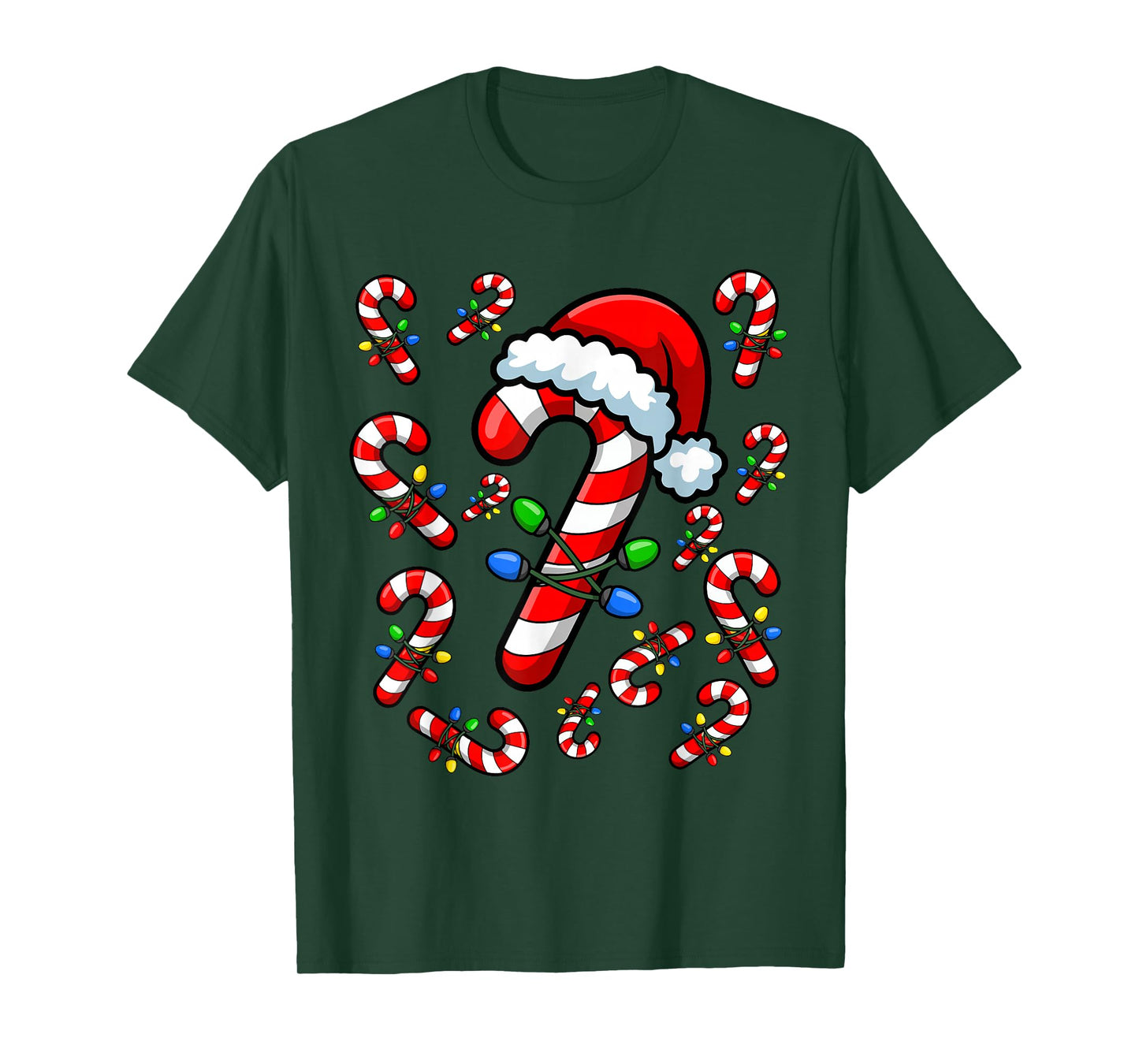 Red and White Candy Cane Santa Christmas Xmas Lights T-Shirt