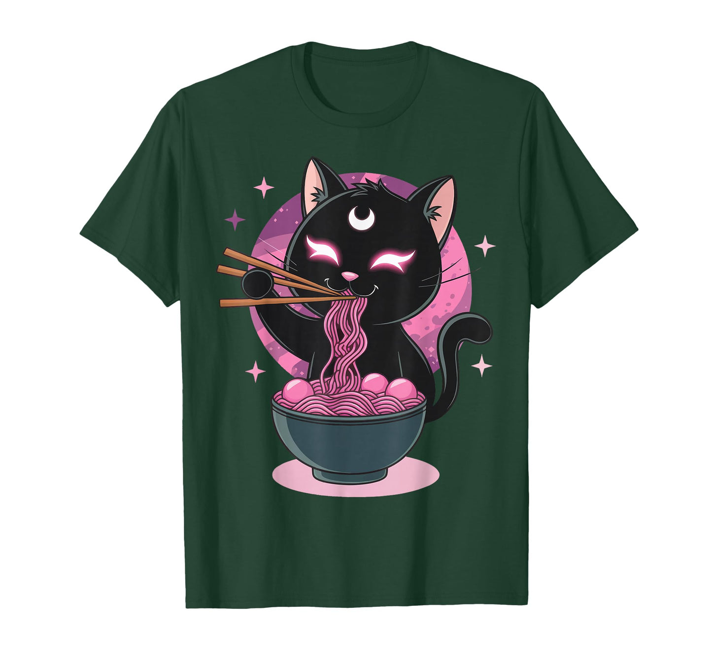 Anime Cat Eating Ramen Retro Kawaii Ramen Cat T-Shirt