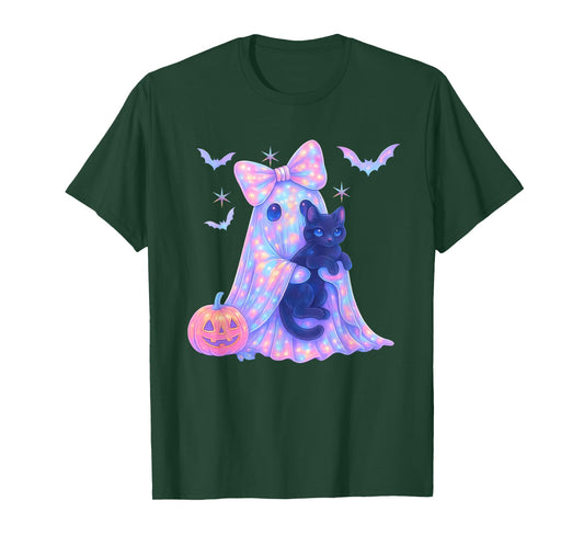 Pastel Galaxy Ghost Halloween Girl Kids Ghost Coquette Bow T-Shirt