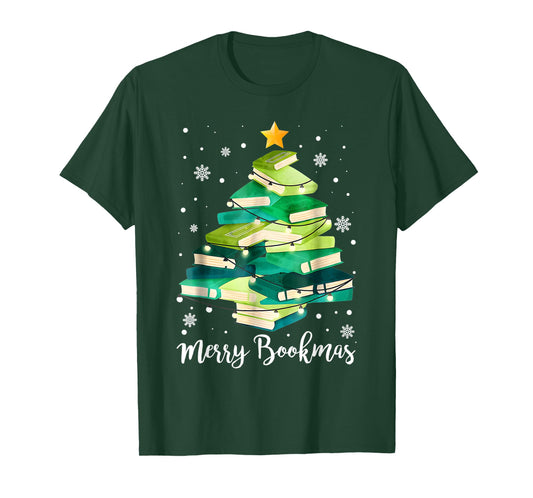 Merry Bookmas Books Pine Tree Funny Reading Lover Christmas T-Shirt
