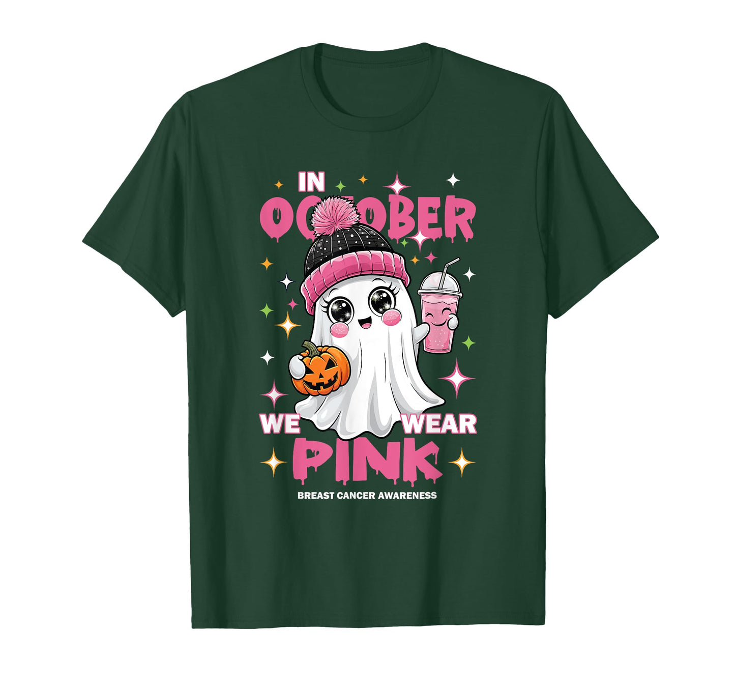Pink October Halloween Ghost Breast Cancer Awareness T-Shirt