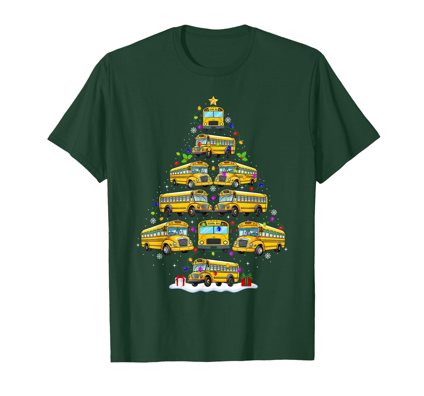 School Bus Christmas Tree Lights Bus Driver Xmas Pajamas T-Shirt