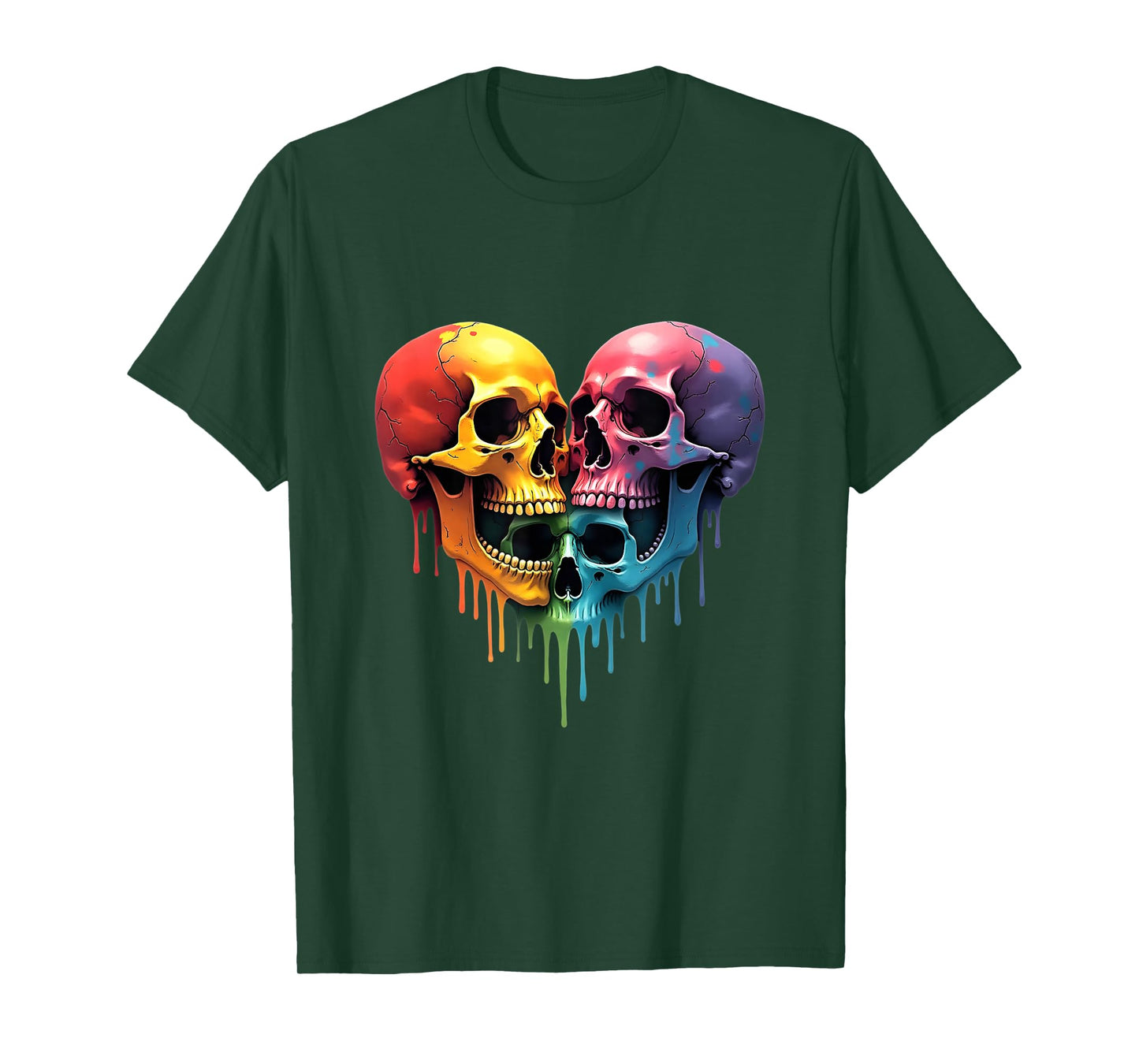 LGBT Pride Halloween Horror Skeleton Skull Rainbow Heart T-Shirt