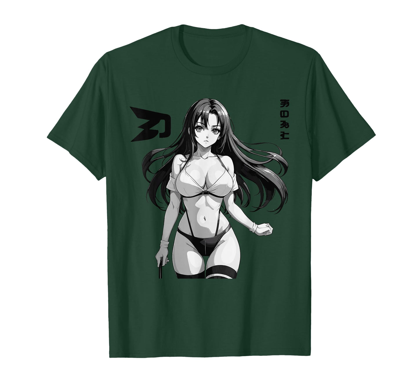 Sexy Waifu Otaku Anime Girl Japanese in Black and White Art T-Shirt