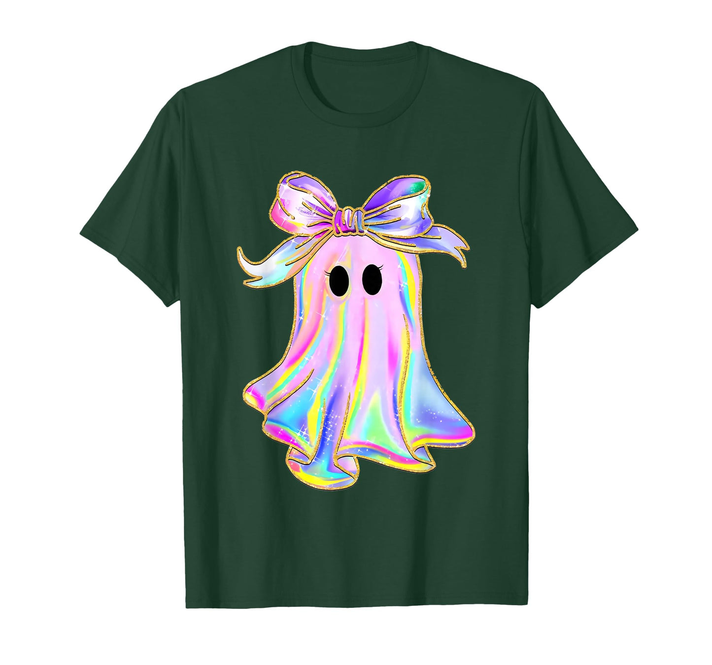 Pastel Galaxy Ghost Halloween Girl Kids Ghost Coquette Bow T-Shirt