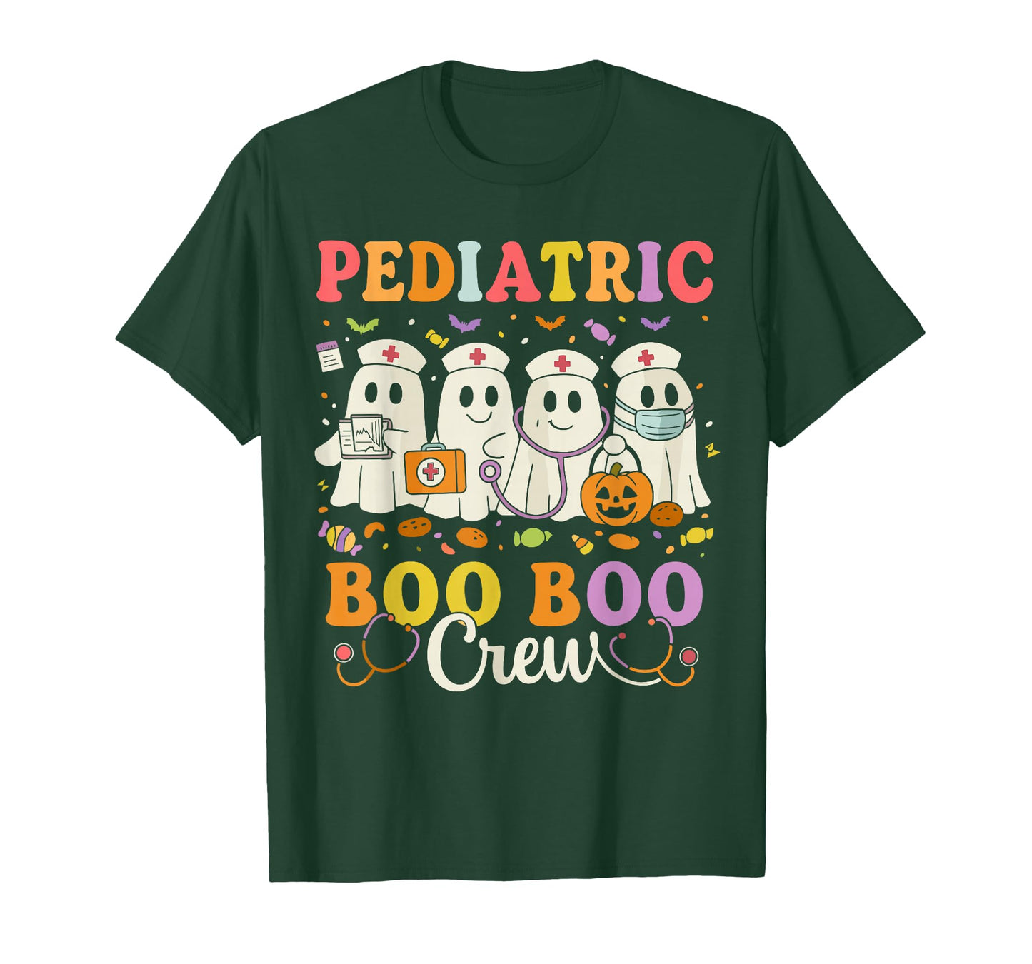 Boo Boo Crew Pediatric Women, Halloween Ghost Nurse Medical T-Shirt