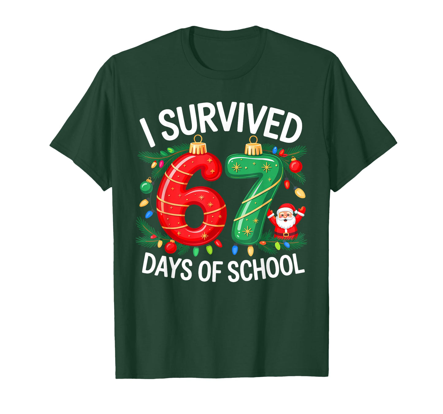 I Survived 67 Days of School Christmas Candy Cane Six Seven T-Shirt