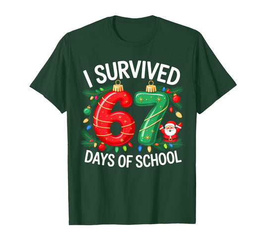 I Survived 67 Days of School Christmas Candy Cane Six Seven T-Shirt