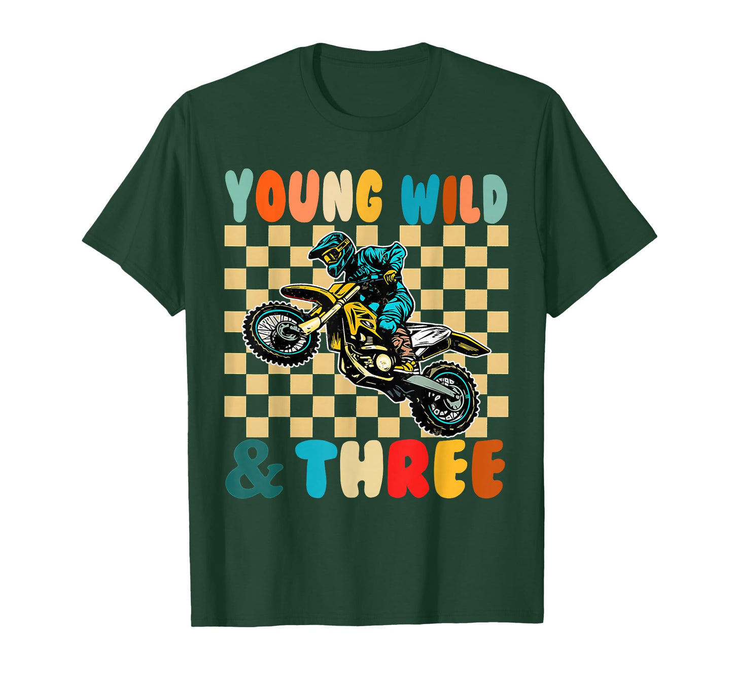 Kids 3rd Birthday Monster Motorcycle Young Wild and Three T-Shirt