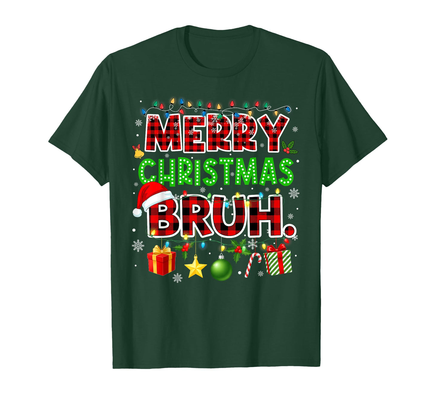 Merry Christmas Bruh Funny Red Plaid Teens Boys Kids Meme T-Shirt