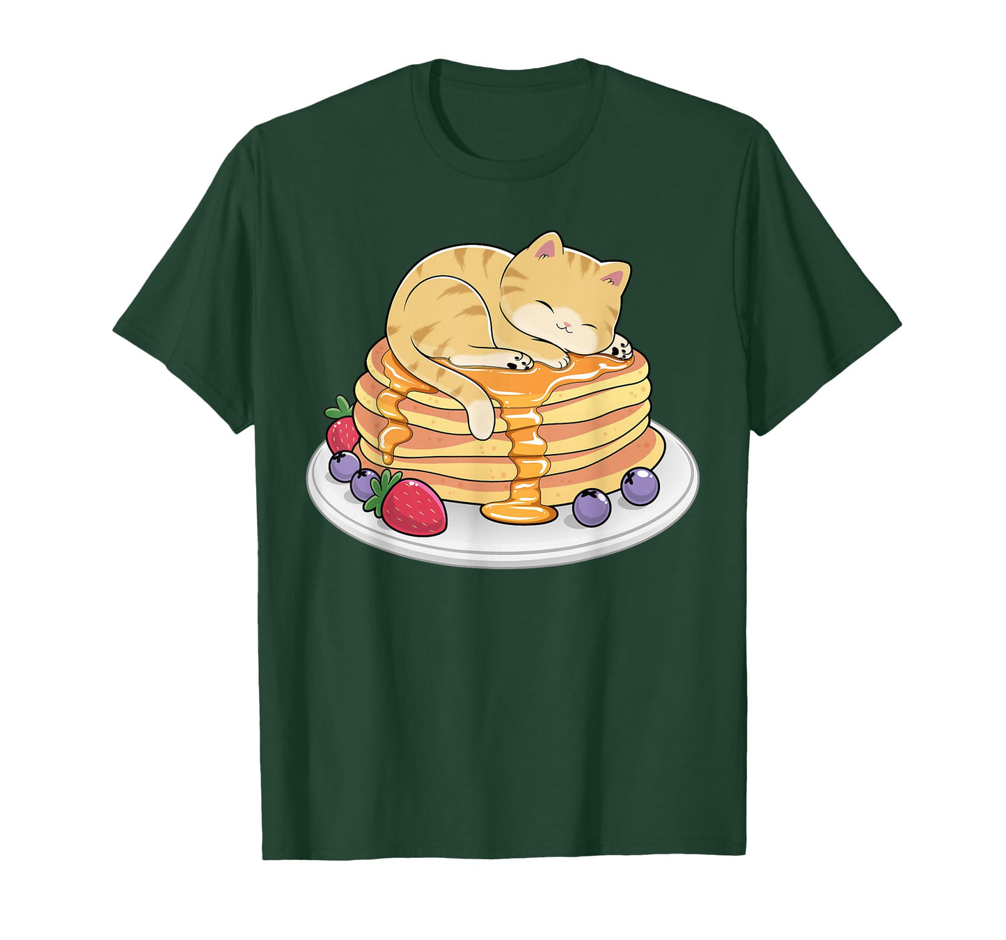 Cat Pancakes Kawaii Anime Cat Nap Funny Breakfast Kitten T-Shirt