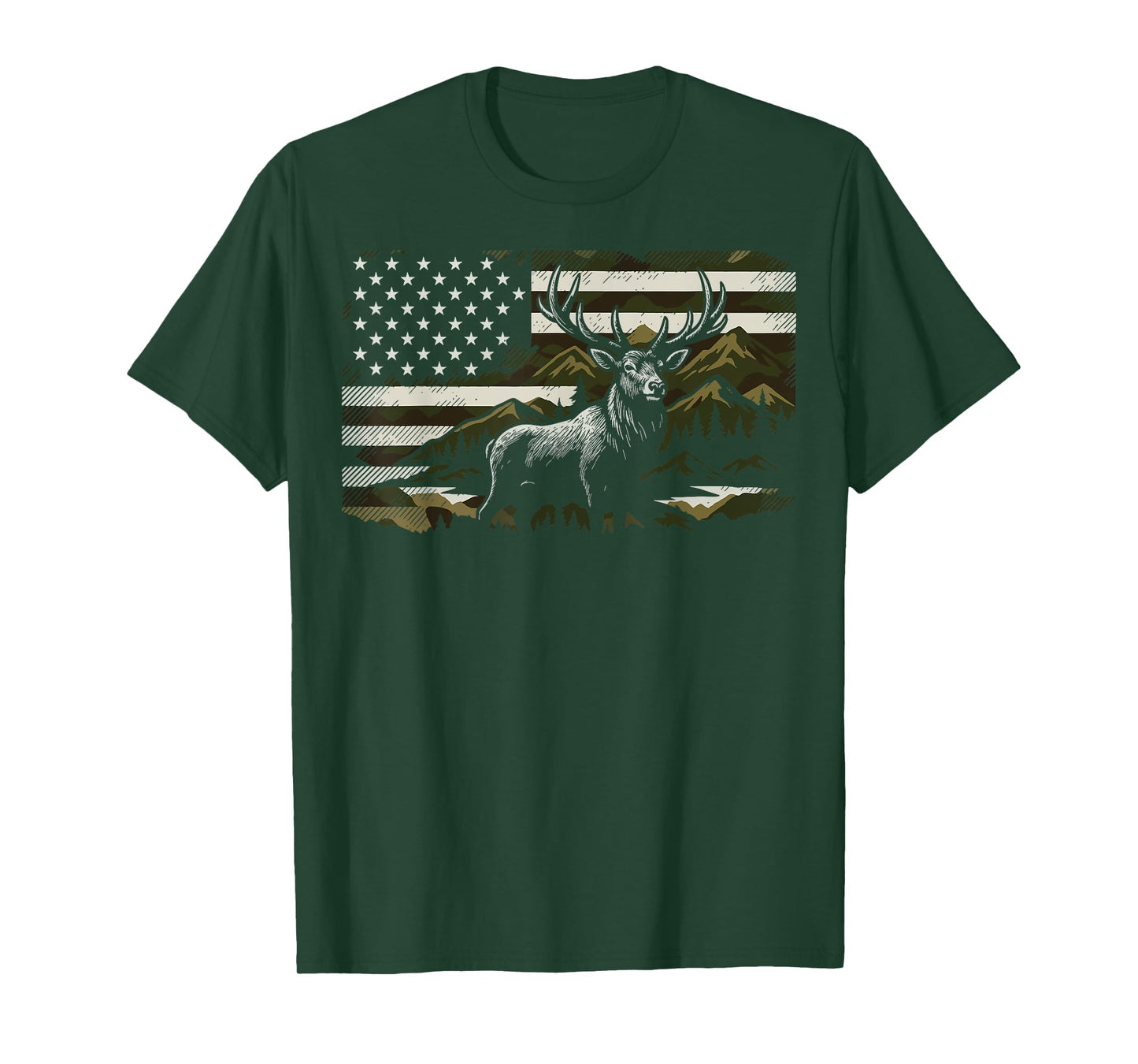 Hunting USA Flag Deer 4th Of July Hunter T-Shirt