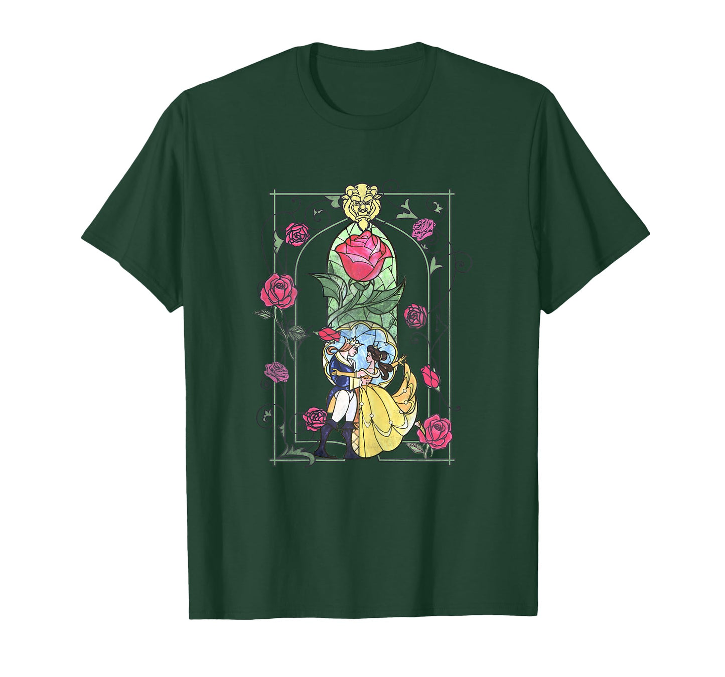 Disney Beauty And The Beast Stained Glass Graphic T-Shirt T-Shirt