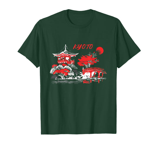 Vintage Kyoto Japan Ancient Temple Landscape Autumn Season T-Shirt