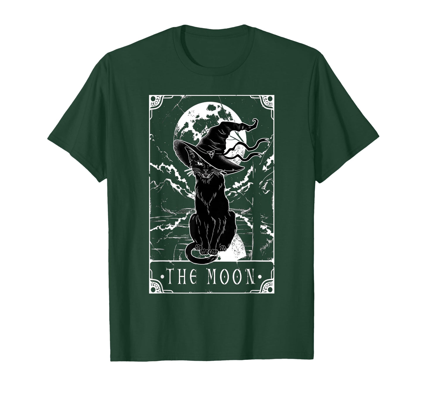 Tarot Card Crescent Moon And Black Cat Witch Hat Halloween T-Shirt