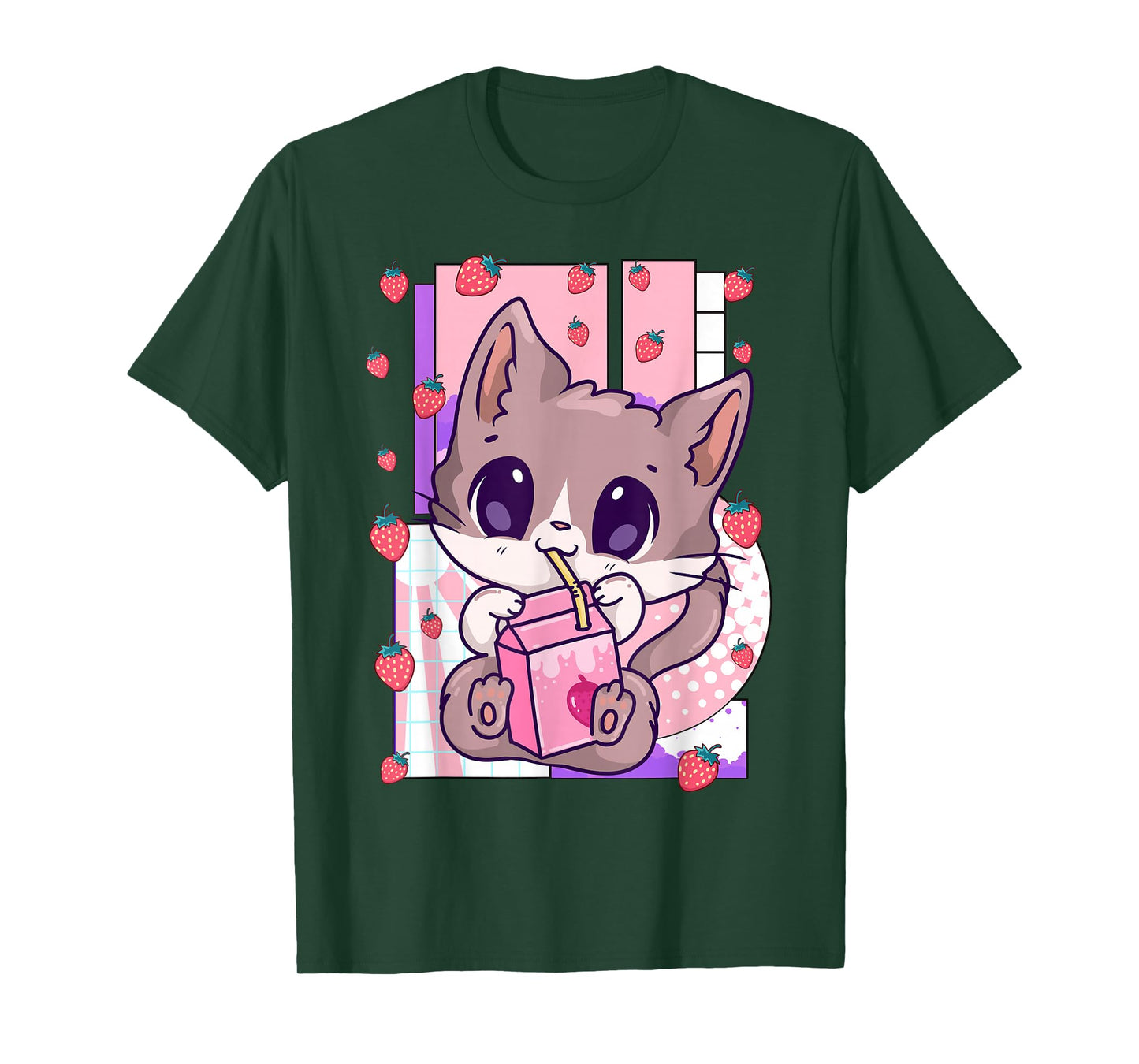 Cute Kawaii Cat Strawberry Milk Anime Neko Shake T-Shirt