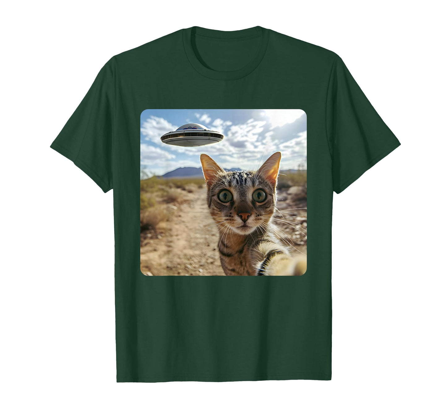 Extraterrestrial Encounter: Cat Selfie with Alien UFO T-Shirt