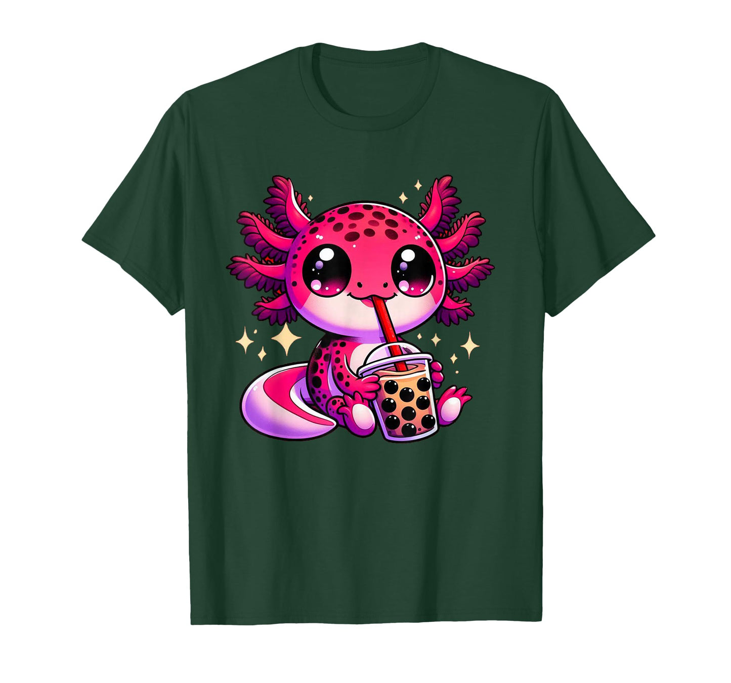 Kawaii Axolotl Enjoying Boba Tea Milk Bubble Drink Adorable T-Shirt