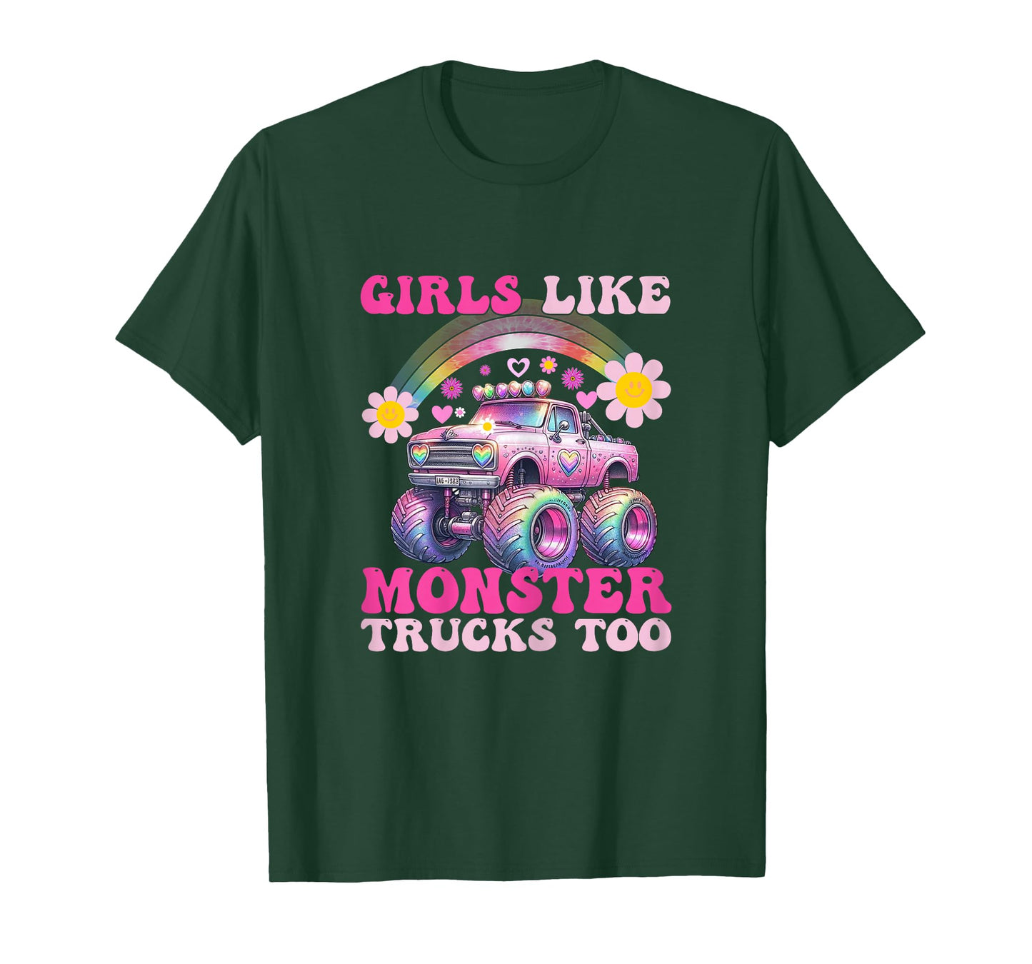 Funny Girls Like Monster Trucks Too Pink Monster Truck Girls T-Shirt