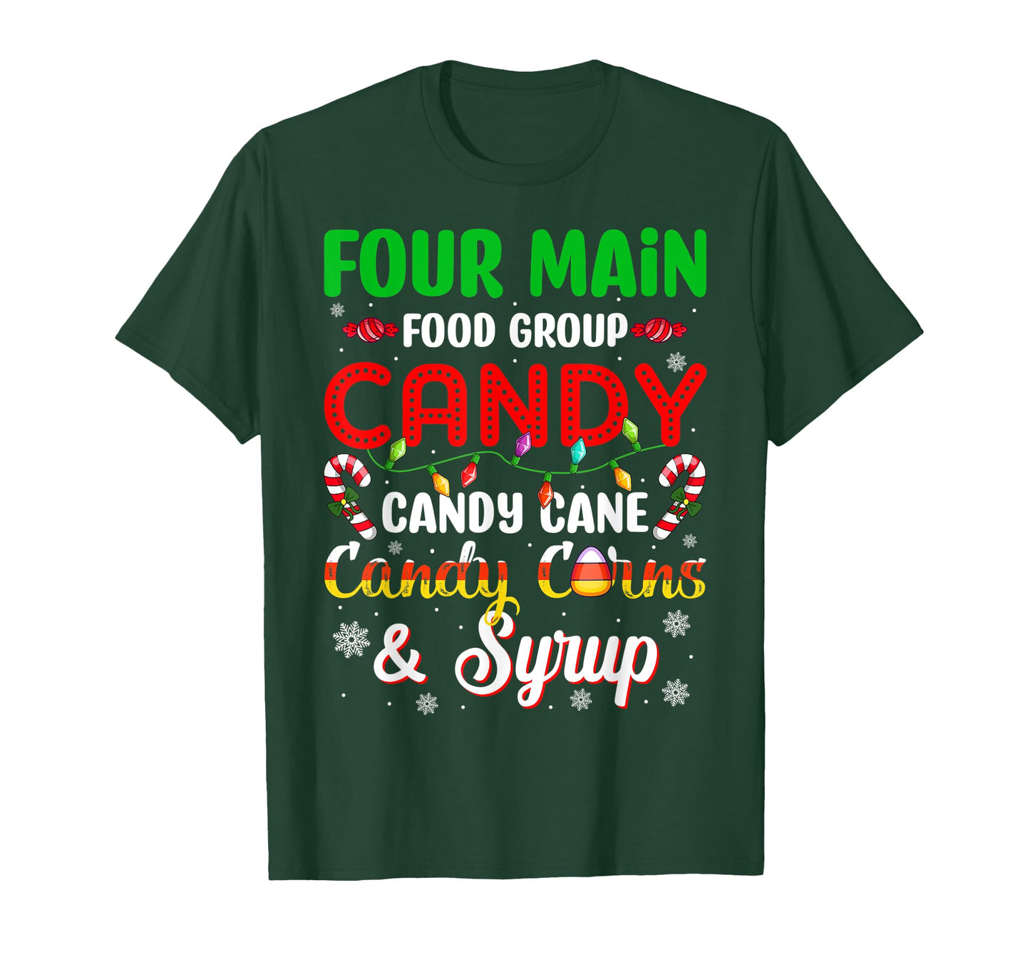 Christmas Pajama Four Main Funny Food Groups Elf Candy Corn T-Shirt