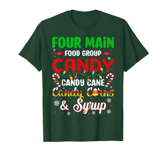 Christmas Pajama Four Main Funny Food Groups Elf Candy Corn T-Shirt