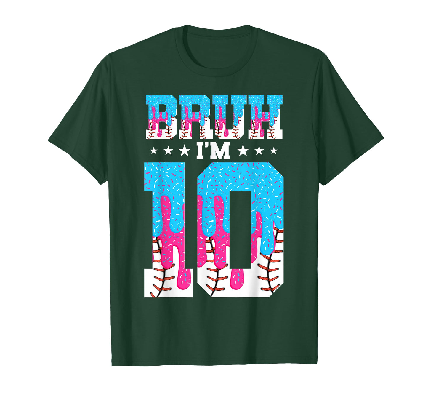 Bruh 10th Birthday Boy Baseball Ice Cream Drip 10 Year Old T-Shirt
