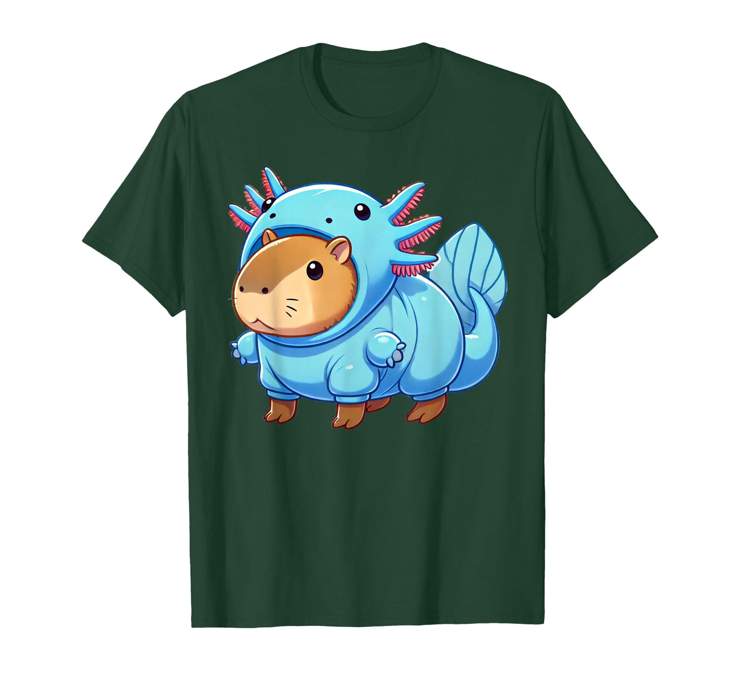 Kawaii Capybara Axolotl Costume Apparel Unisex-Adults, Unisex-Kids Black Small Short Sleeve Cotton 65%, Polyester 35% T-Shirt