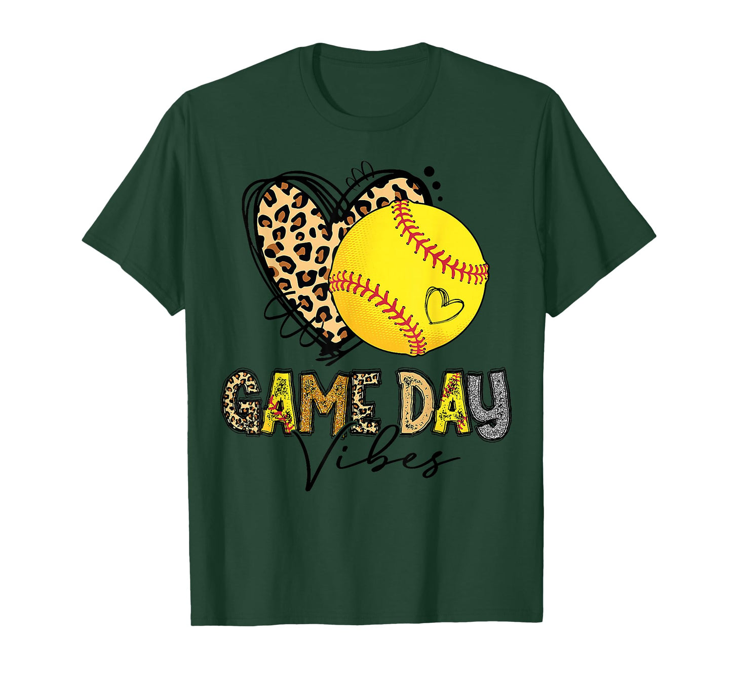 Bleached Softball Game Day Vibes Leopard Heart Headband Mom T-Shirt