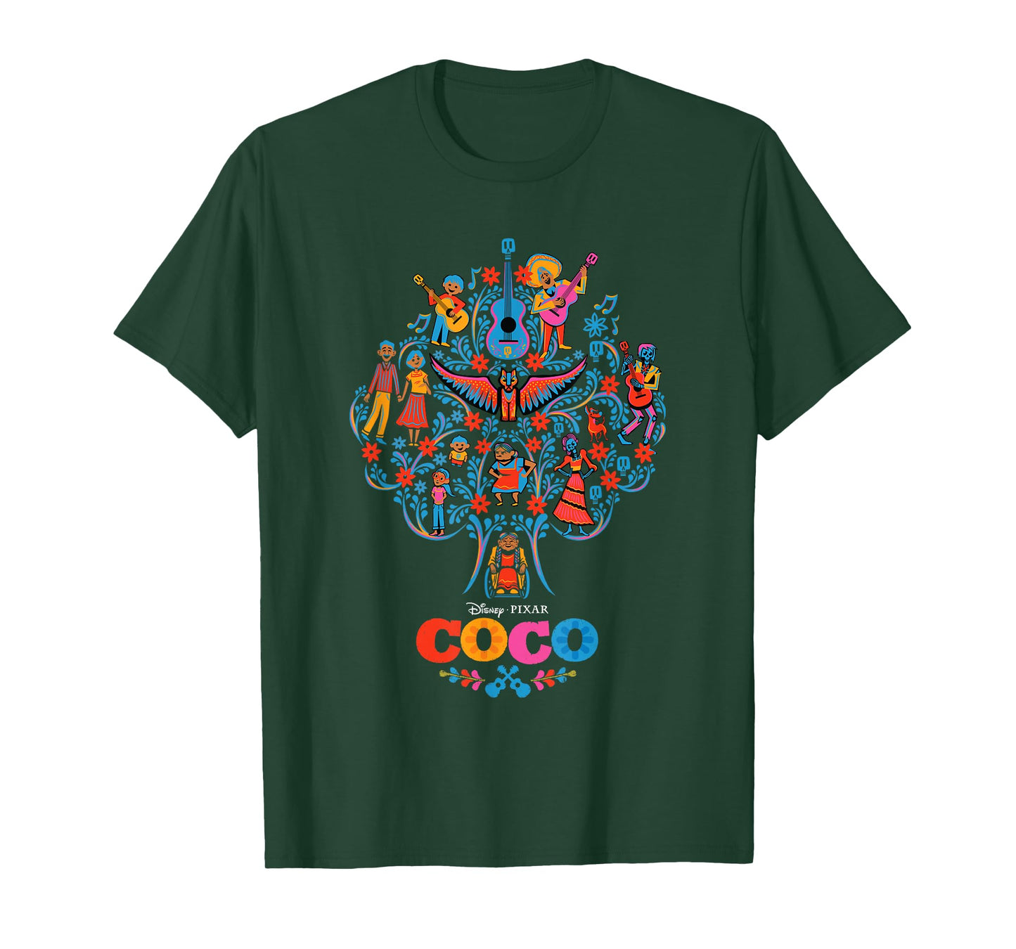 Disney Pixar Coco Iconic Colorful Family Tree Chest Poster T-Shirt