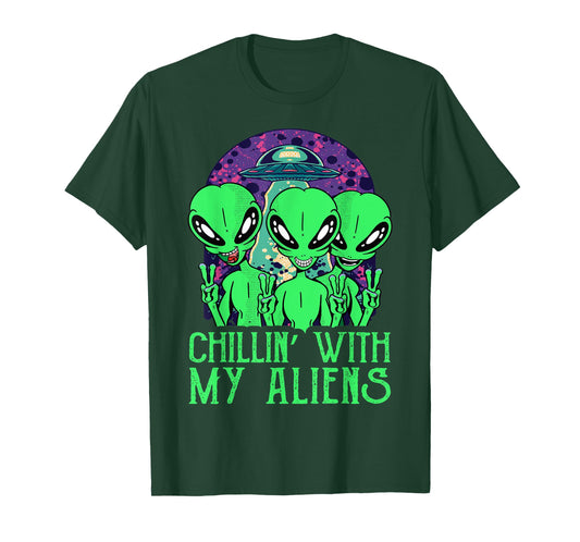 Chillin With My Aliens Group Toddler Boys Kids Halloween T-Shirt