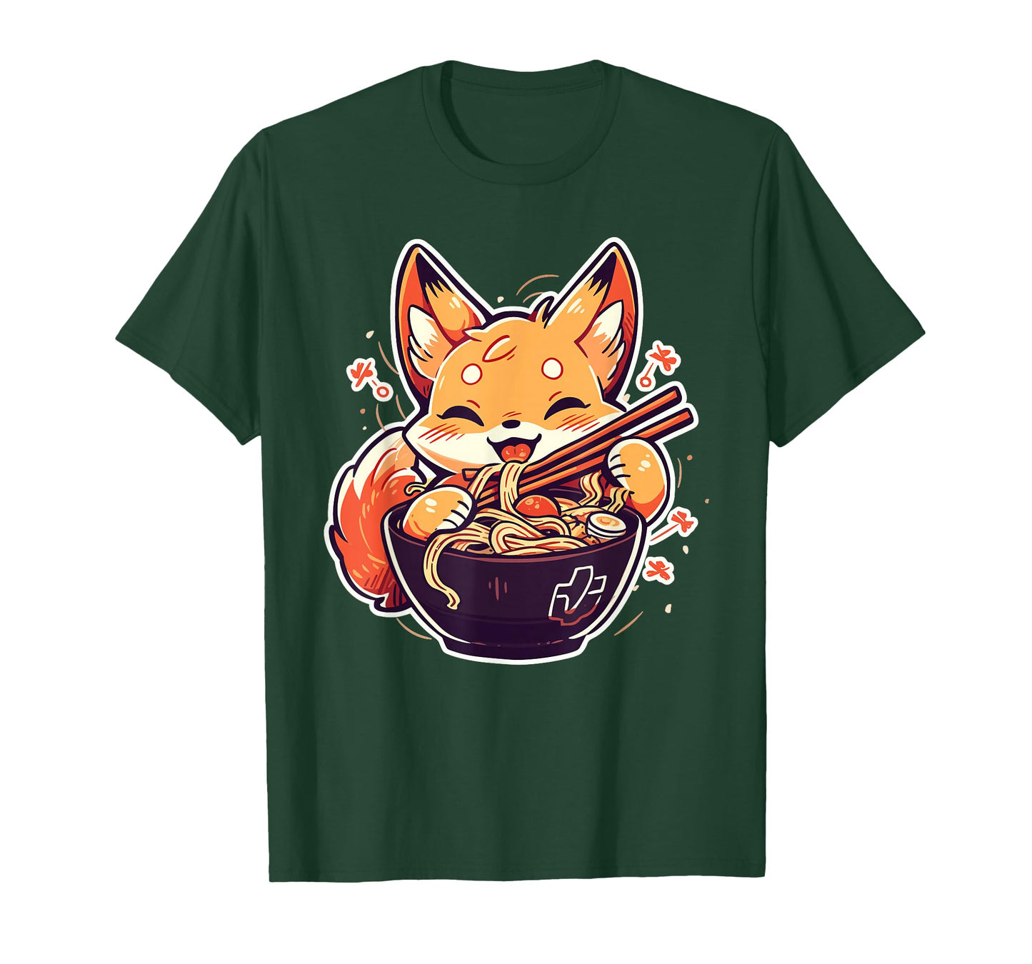 Cute Japanese Anime Kawaii Fox Eating Ramen Kids Girls Teens T-Shirt