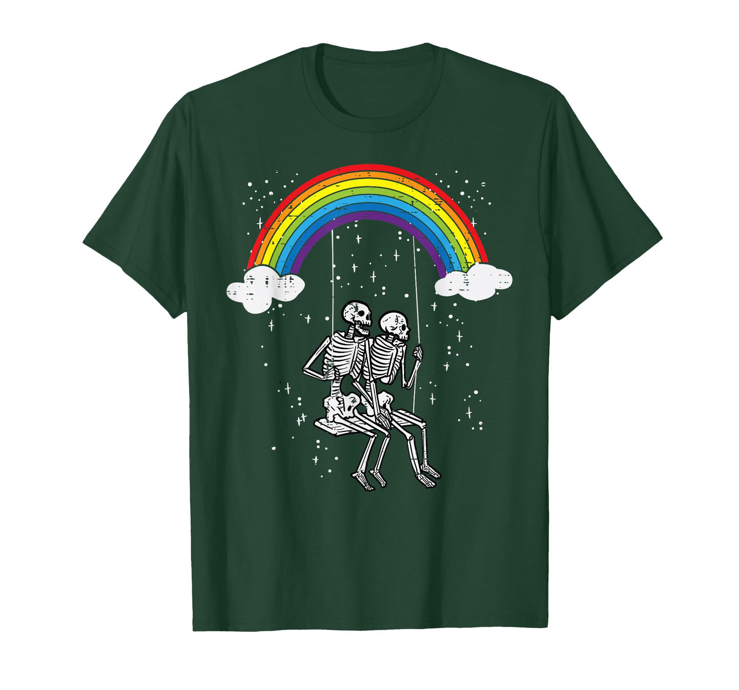 Halloween Skeletons Couple Rainbow Swing Costume Women Men T-Shirt