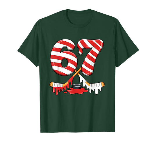 6-7 Meme Slang Christmas Candy Cane Xmas Ice Hockey Lover T-Shirt