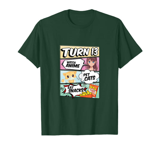 13th Birthday Anime Girl turns 13 pet cats watch anime T-Shirt