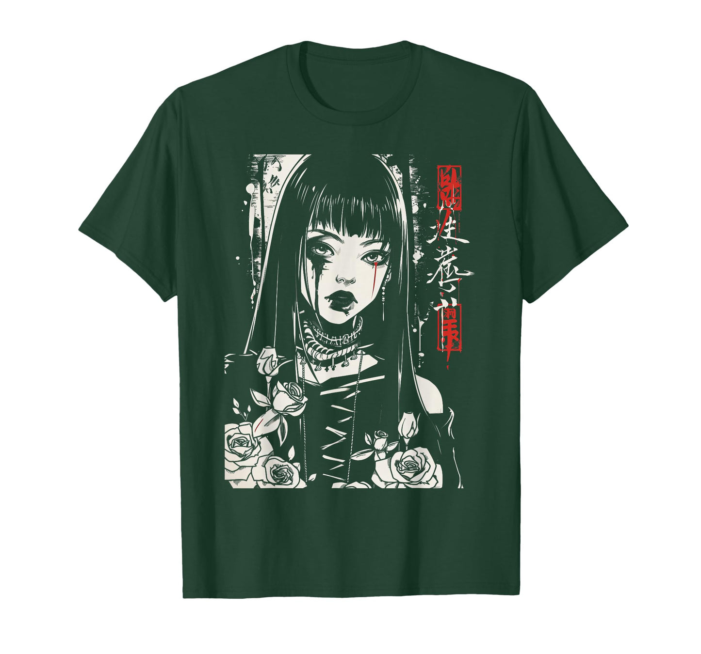 Anime Japanese Goth Cyberpunk City Gothic Aesthetic Roses T-Shirt