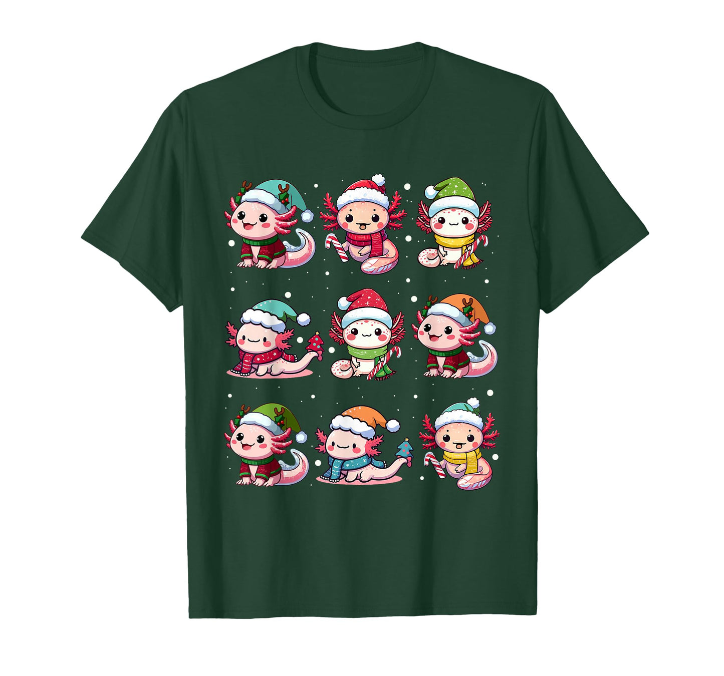 Cute Axolotl Santa Hat Xmas Lights Japanese Christmas Anime T-Shirt