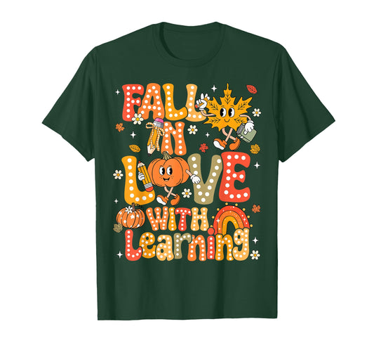 Fall In Love With Learning Autumn Thanksgiving Pumpkin Kids T-Shirt