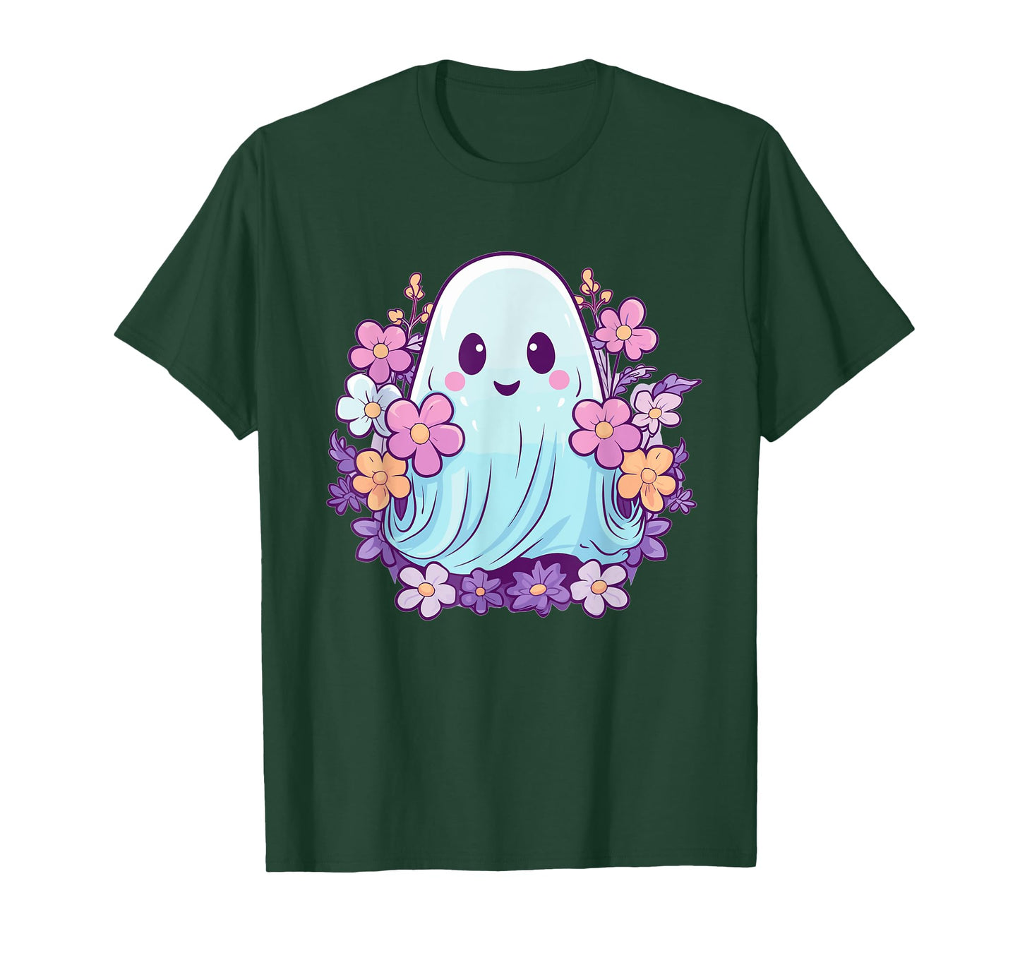 Cute Ghost With Flowers I Kids Ghost T-Shirt