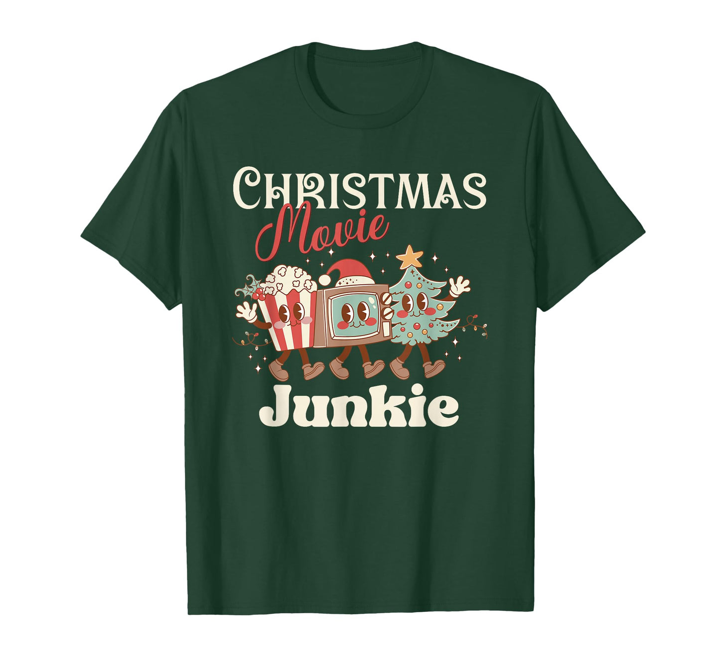 Christmas Movie Junkie Cute Retro Vintage Holiday Tee T-Shirt