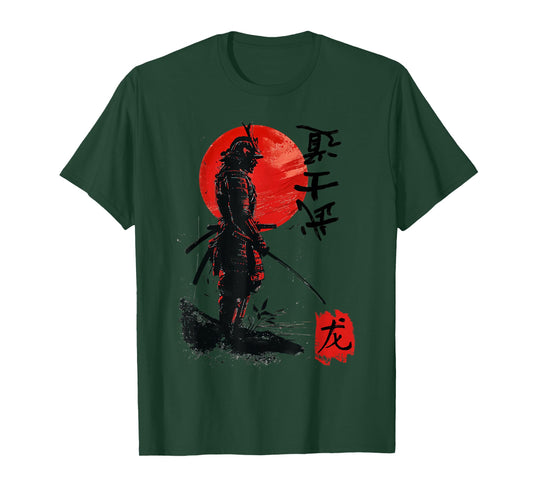 Samurai Japanese Red Eclipse Warrior Art T-Shirt