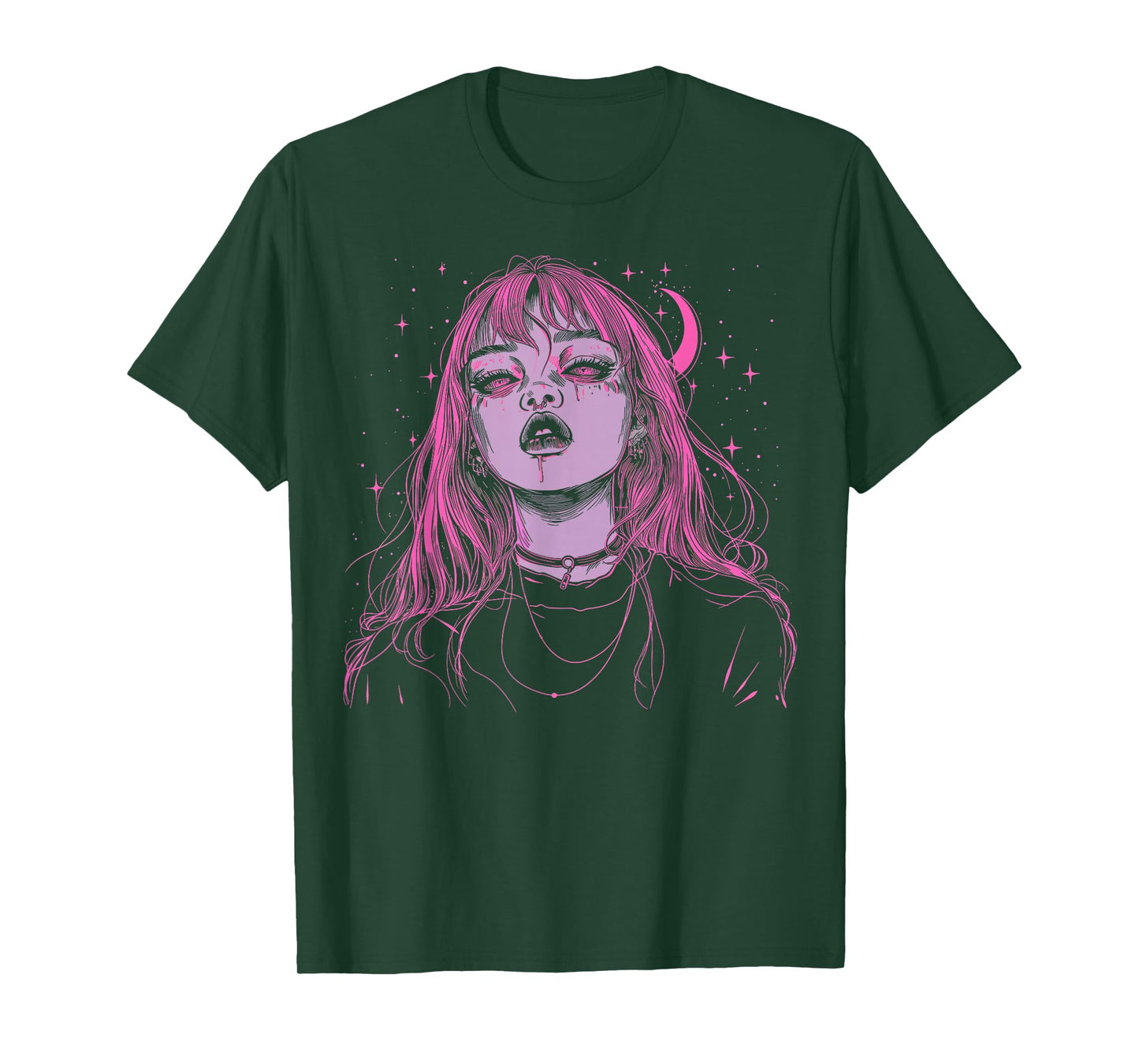 Goth Grunge Demon Anime Girl Waifu Horror Alt Pink Aesthetic T-Shirt